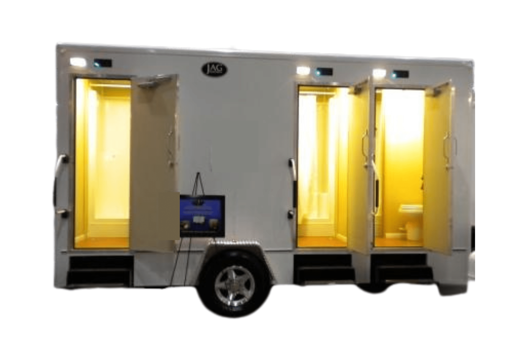 portable toilet trailer with lights on